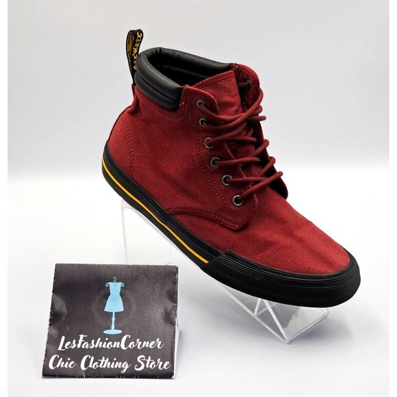 Dr Martens Men's Cherry Red Canvas Winsted Hi Top Boots Size 8 Wo's 9 2542 - Picture 14 of 16